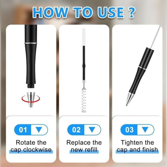 New! Bundle of 10 Beaded Pen Ink Refills in Black - Picture 2 of 2